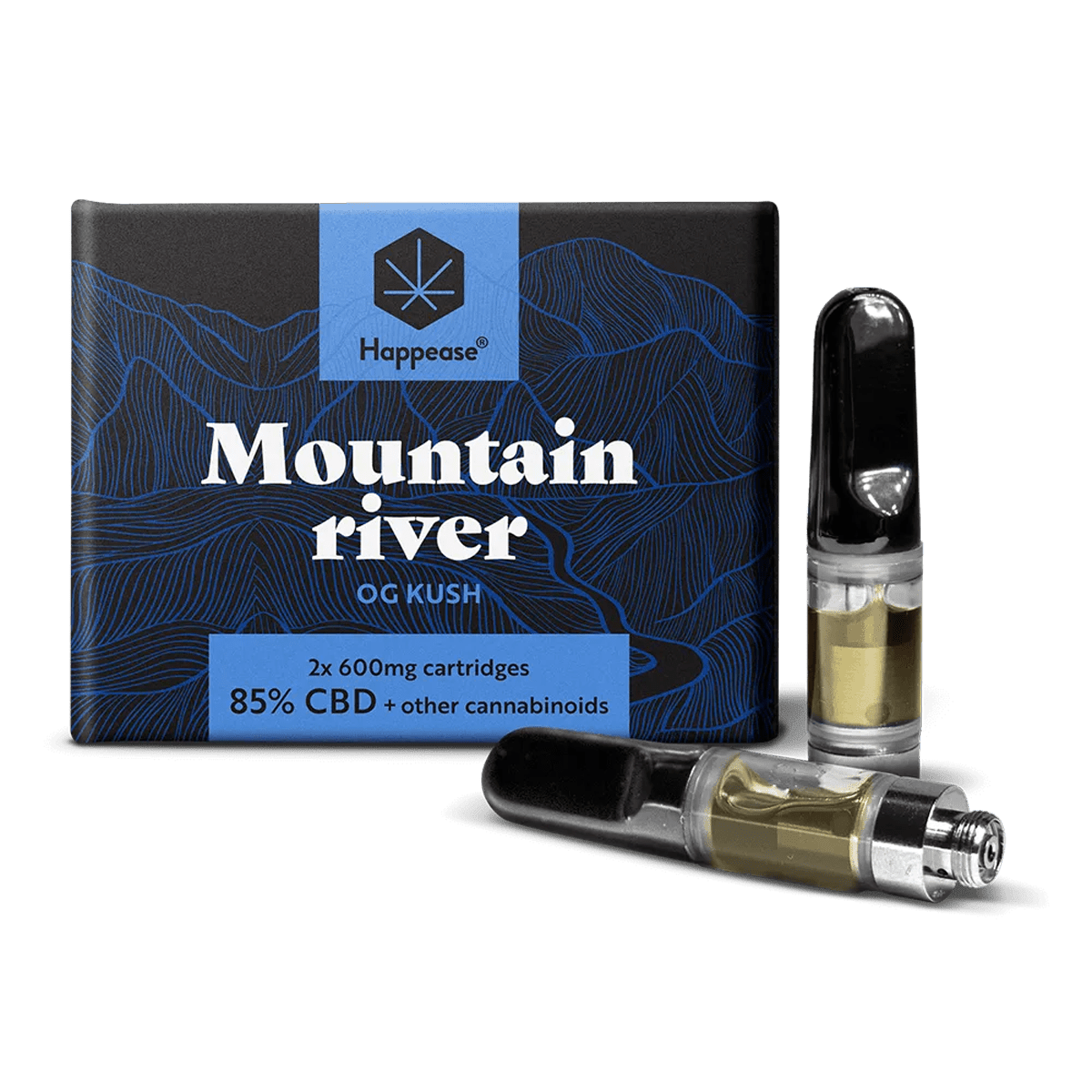 Product-28.1 Happease Vape Refills 85% Cannabinoids CBD-CBG-CBN Mountain River 2-Pack - Image 1